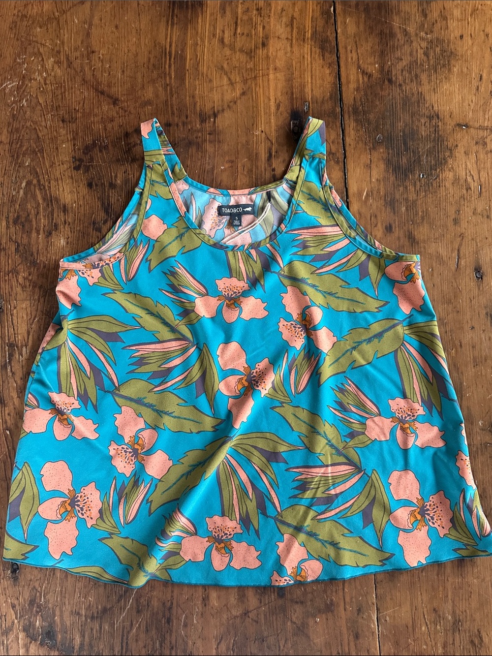 Toad&Co Turquoise Floral Camisole with Peach Blossoms